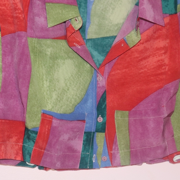 Drawstring Hem Button Up Colorblock Blouse - Picture 5 of 7